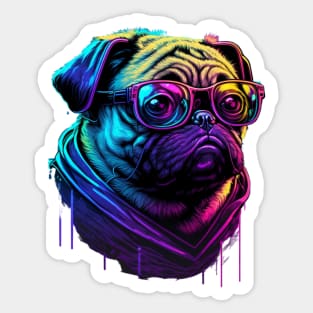 Synthwave/Retrowave neon PUG with Glasses Sticker